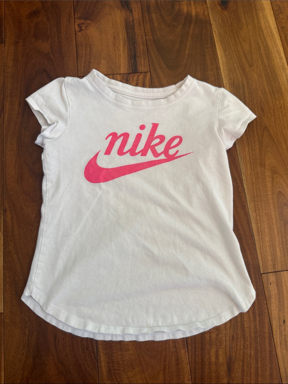 Nike Girls White Short Sleeve Tee with Pink Logo